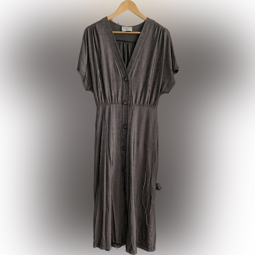 Modern Citizen Striped Button Front Midi Dress